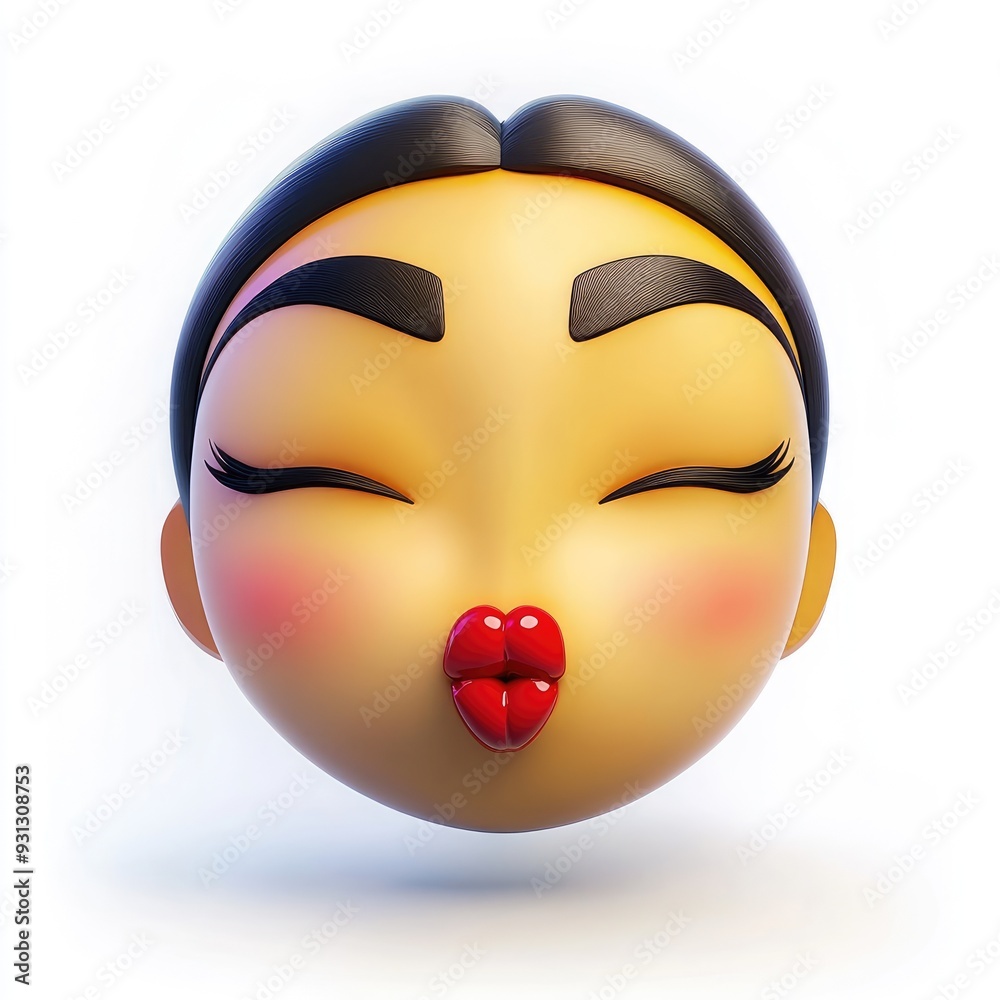 Fototapeta premium 3D animated character with closed eyes and pouting lips against a white background