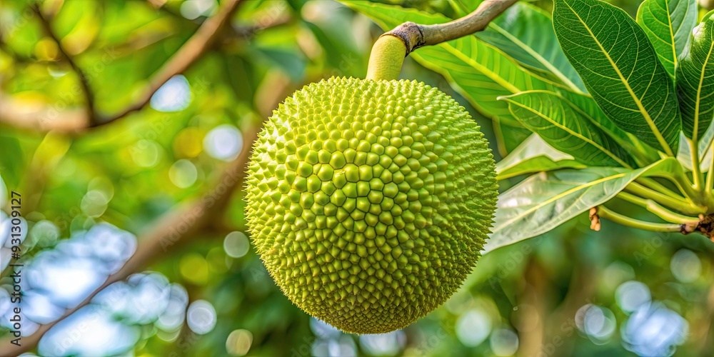 A detailed close-up of a Calabash Tree with thorny lobes on the leaves and spherical fruit, succulent, shrub, thorny A detailed close-up of a Calabash Tree with thorny lobes on the leaves and spherical fruit, succulent, shrub, thorny
