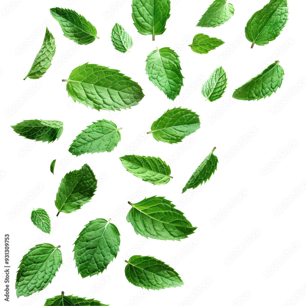 Falling Mint Leaves Isolated on Transparent or White Background, PNG Falling Mint Leaves Isolated on Transparent or White Background, PNG