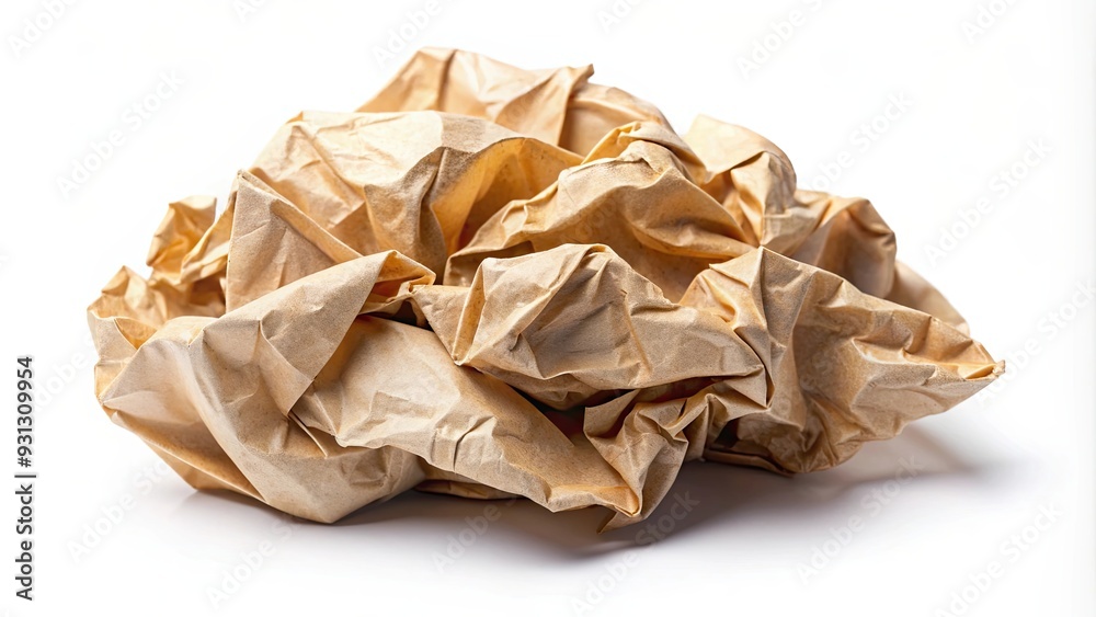 A close-up of a crumpled paper scrap on a white background, paper, scrap, crumpled, texture, white background, wrinkled A close-up of a crumpled paper scrap on a white background, paper, scrap, crumpled, texture, white background, wrinkled