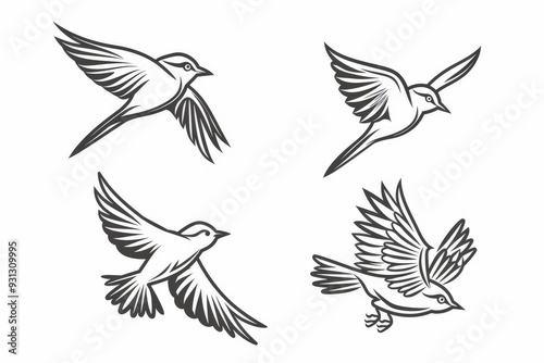 Set of birds animals emblem logo design with bird line art icon vector illustration on white background