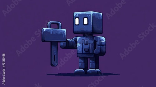 Playful Robot Character Holding a Key in a Modern Digital Art Style