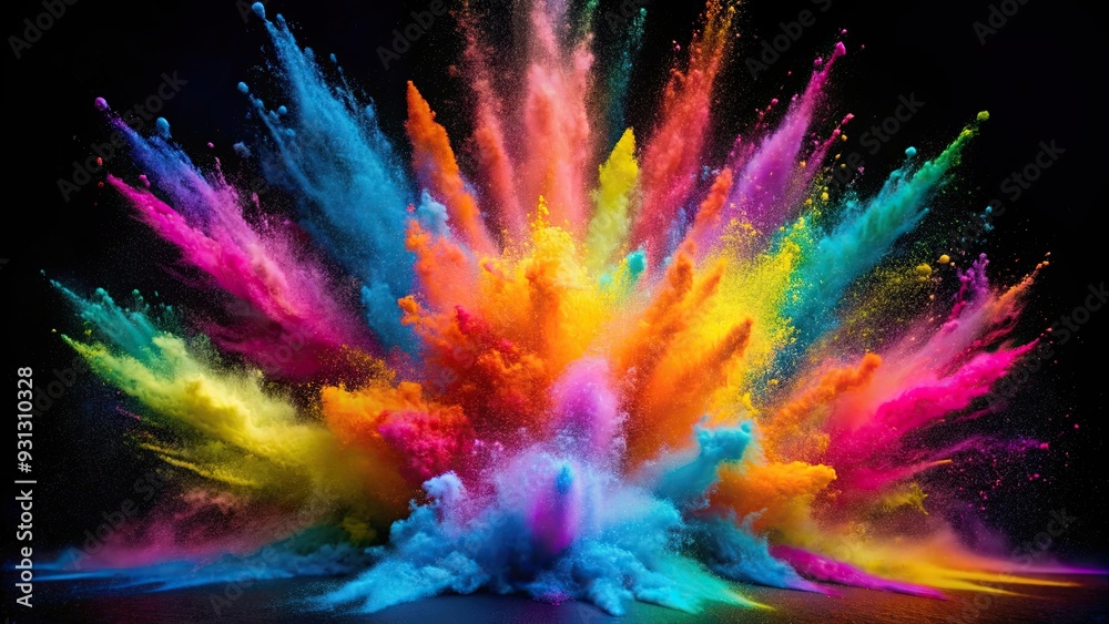 Colorful powder explosion during Holi festival celebration on black background, Holi, festival, celebration, colorful, powder Colorful powder explosion during Holi festival celebration on black background, Holi, festival, celebration, colorful, powder