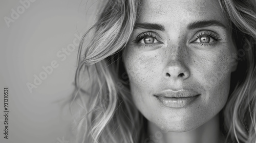 Close Up Portrait Of Woman With Wavy Hair And Freckles