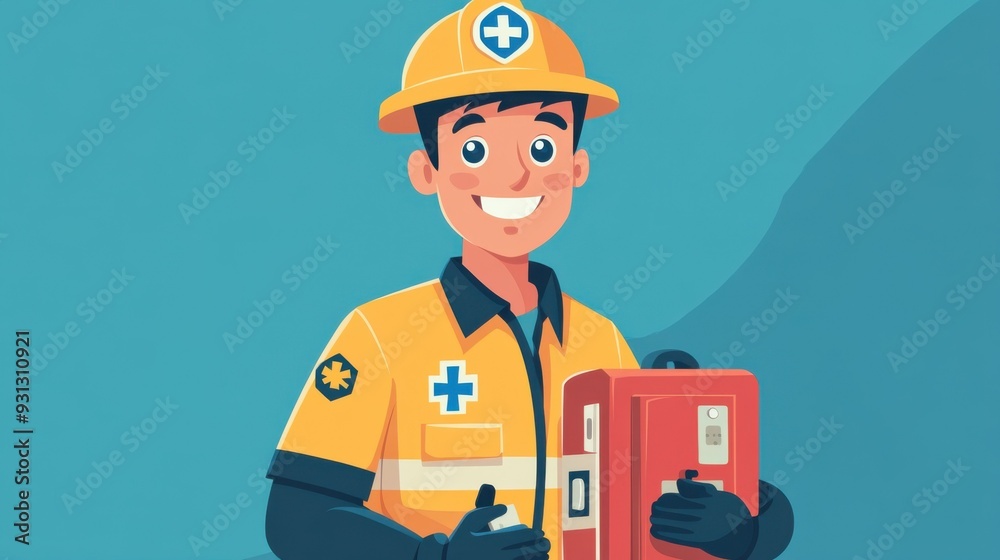 Cheerful Emergency Responder with First Aid Kit for Community Safety and Support Cheerful Emergency Responder with First Aid Kit for Community Safety and Support