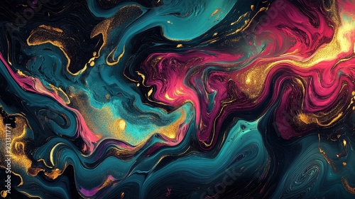 A vibrant abstract design featuring swirling colors and textures.