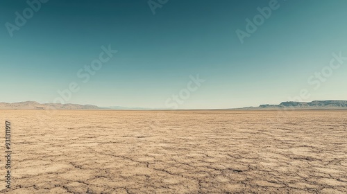 A barren desert landscape under a clear sky, exploring the aesthetics of vast, empty spaces.