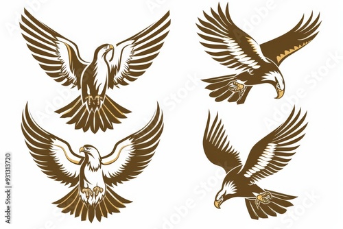 Set of Eagle animals emblem logo design with black Eagle line art icon vector illustration on white background