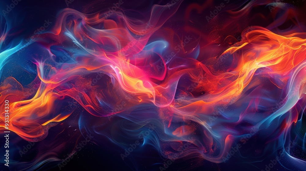 Craft an abstract background with fiery swirls on a dark backdrop. Emphasize vivid and dynamic patterns while ensuring there is ample copy space Craft an abstract background with fiery swirls on a dark backdrop. Emphasize vivid and dynamic patterns while ensuring there is ample copy space
