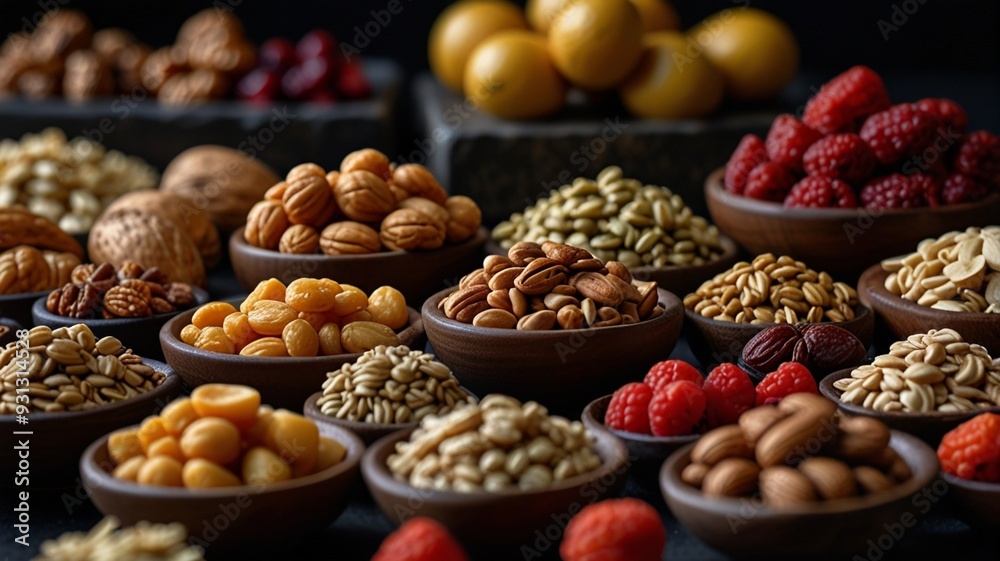 a variety of nuts including almonds, almonds, and raspberries. a variety of nuts including almonds, almonds, and raspberries.