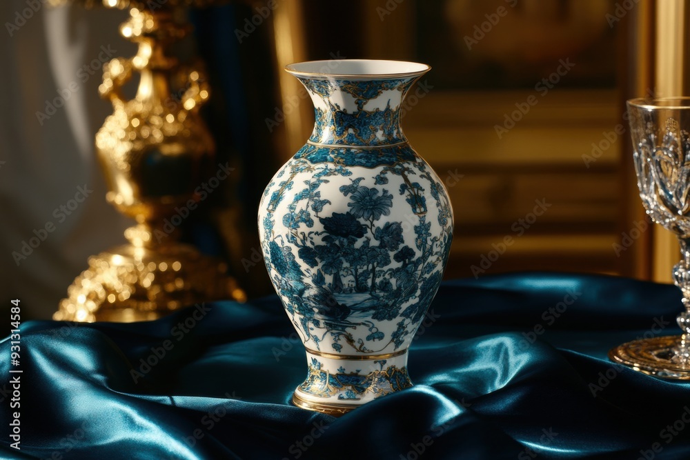 A Chinoiserie-inspired ceramic vase adorned with intricate and ornamental patterns A Chinoiserie-inspired ceramic vase adorned with intricate and ornamental patterns