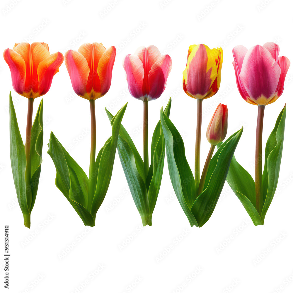 Set of Blooming Tulip Flowers in Soil Isolated on Transparent or White Background, PNG Set of Blooming Tulip Flowers in Soil Isolated on Transparent or White Background, PNG
