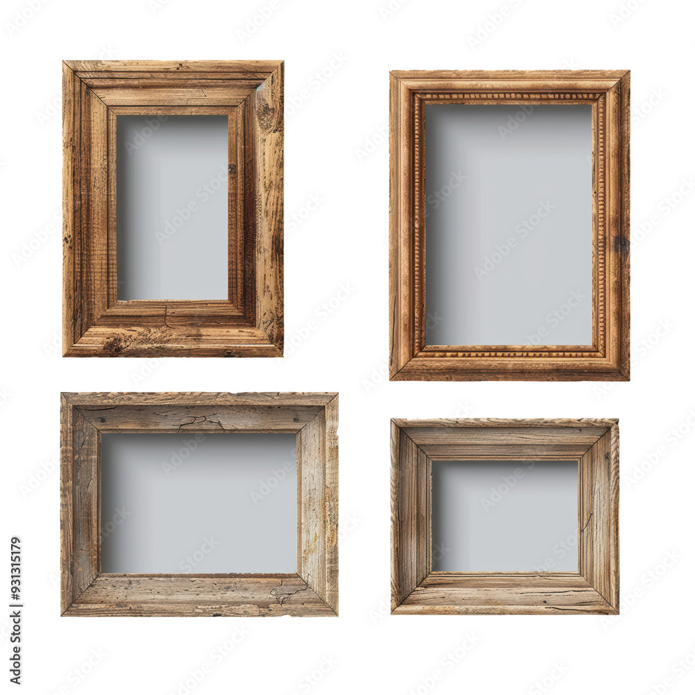 Set of Classic Wooden Picture Frames on Transparent Background Isolated on Transparent or White Background, PNG Set of Classic Wooden Picture Frames on Transparent Background Isolated on Transparent or White Background, PNG