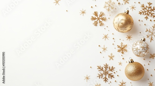 Elegant Golden Vintage Ornament with Seamless Snowflake Pattern on White Background for Holiday Designs