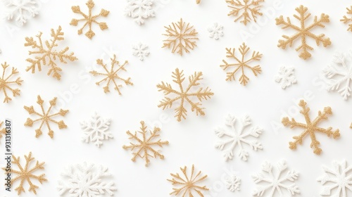 Elegant Golden Snowflake Seamless Pattern on Solid Background for Holiday Invitations - Copy Space Available