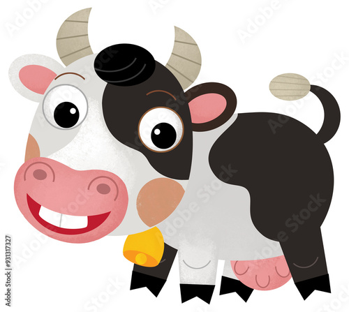 Cartoon happy scene with cow or bull farm ranch cattle is looking and smiling illustration for kids