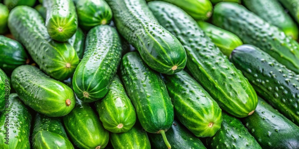 A vibrant display of fresh cucumbers, emitting a crisp freshness that attracts the senses and invites viewers to indulge in their refreshing charm. A vibrant display of fresh cucumbers, emitting a crisp freshness that attracts the senses and invites viewers to indulge in their refreshing charm.