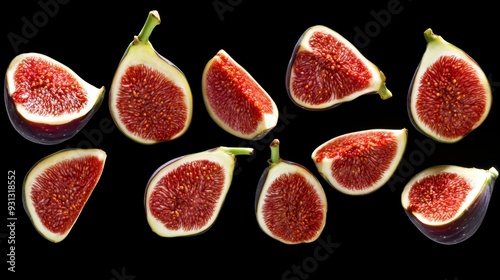 Fresh Figs Isolated on Black Background, Exotic Fruit Close-up