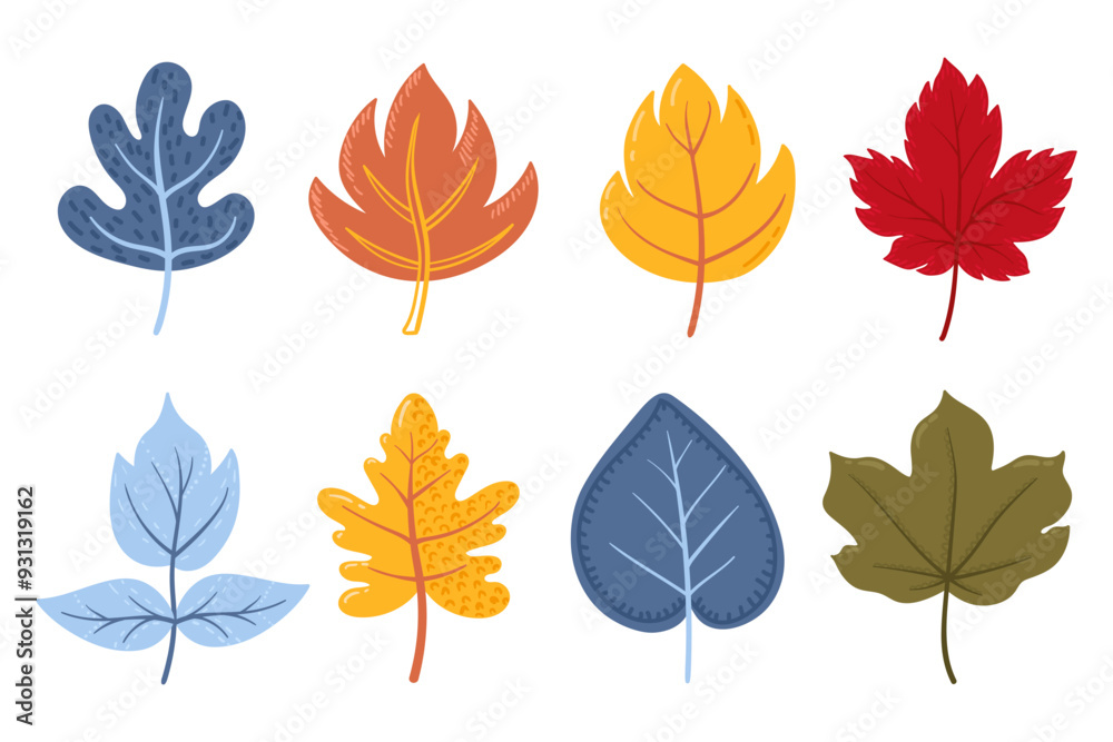 Obraz premium Hand draw autumn leaves. Fall leaf set with decorative dotted details