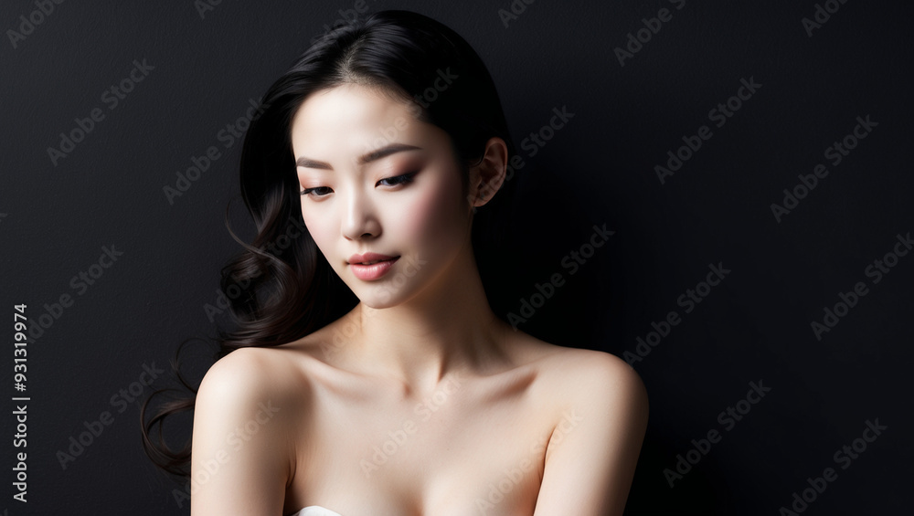 Beautiful japanese female model isolated on black background Beautiful japanese female model isolated on black background