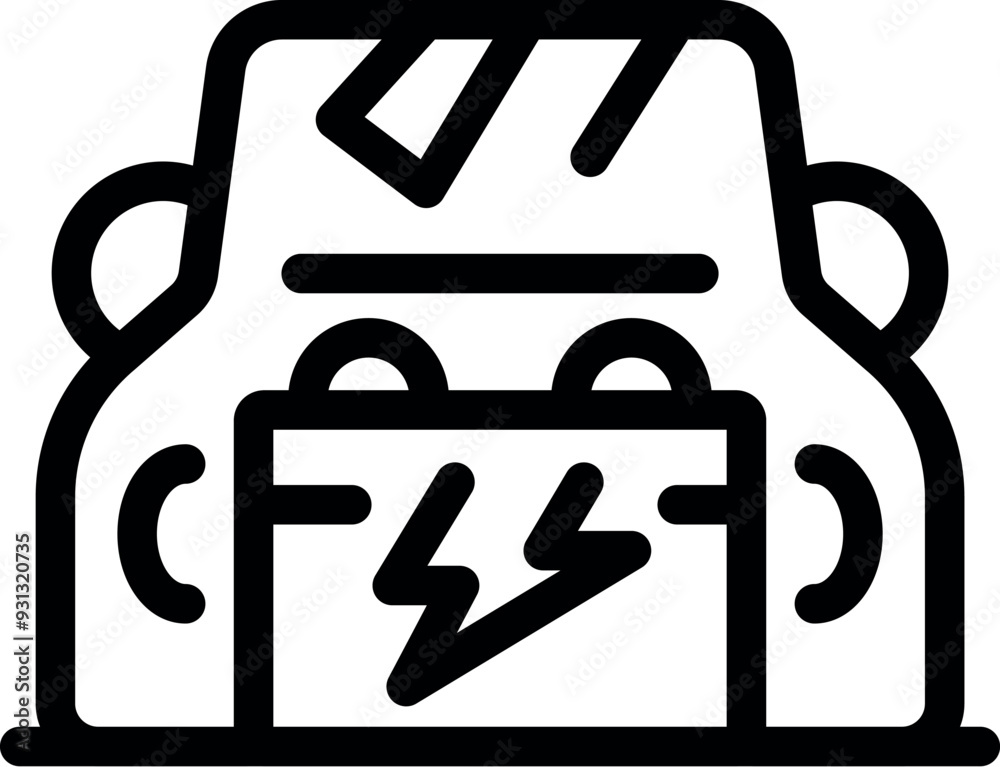Simple icon of an electric car being charged with a power supply Simple icon of an electric car being charged with a power supply