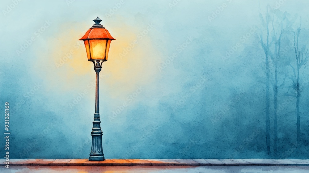 Watercolor Painting of a Street Lamp at Night. Watercolor Painting of a Street Lamp at Night.