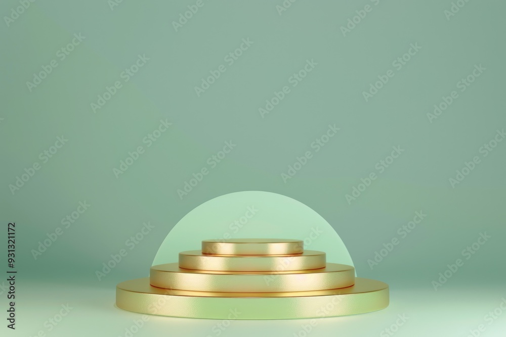 Golden Podium on Mint Green Background - 3D Style Display for Product Presentation, Design for Print, Card, Poster Golden Podium on Mint Green Background - 3D Style Display for Product Presentation, Design for Print, Card, Poster