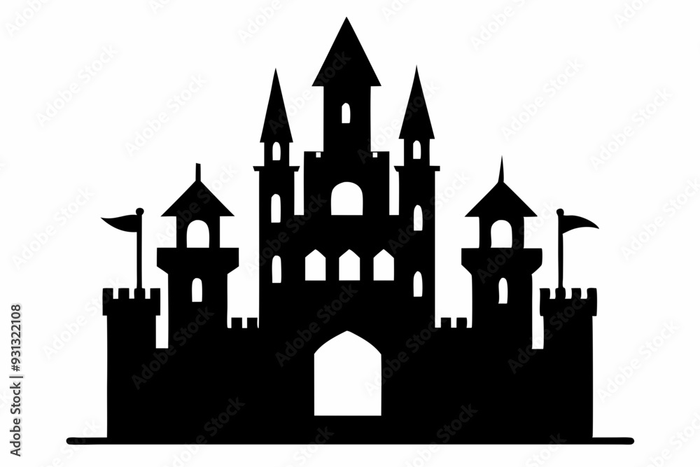 silhouette of a castle with tower and flags. castle icon vector illustration silhouette of a castle with tower and flags. castle icon vector illustration