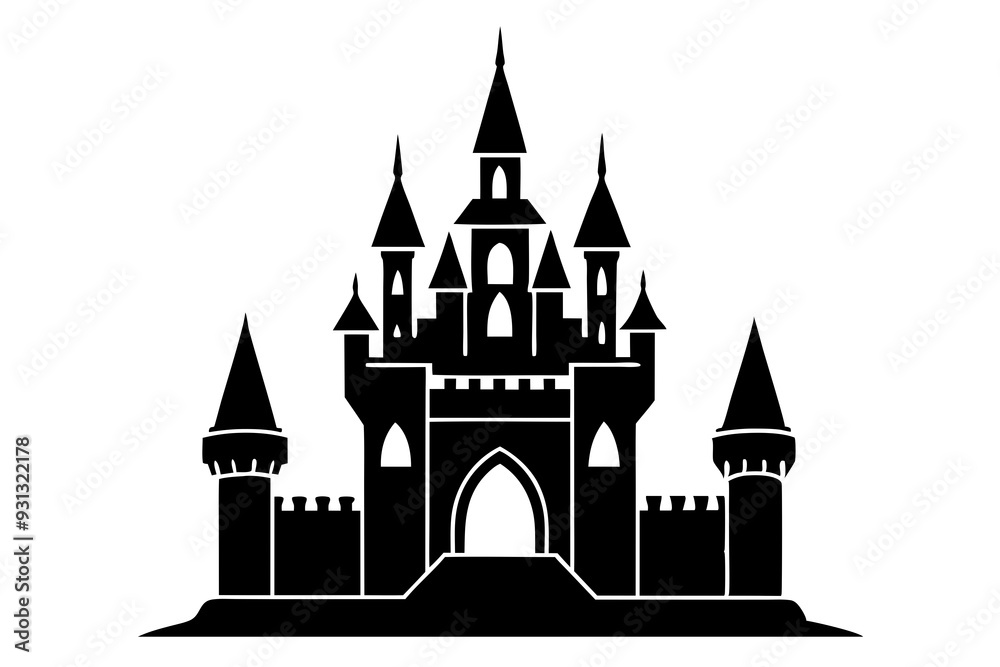 silhouette of a castle with tower and flags. castle icon vector illustration 