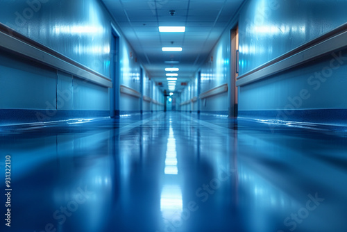 An abstract, blurred depiction of a hospital corridor creates a captivating and versatile background, offering a sense of movement and depth while evoking a feeling of anticipation and progress within