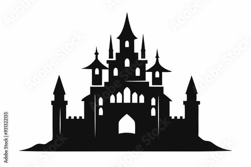 silhouette of a castle with tower and flags. castle icon vector illustration 