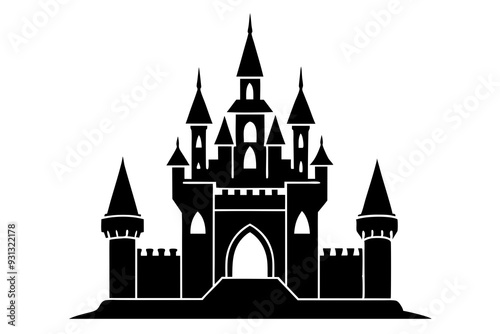silhouette of a castle with tower and flags. castle icon vector illustration 