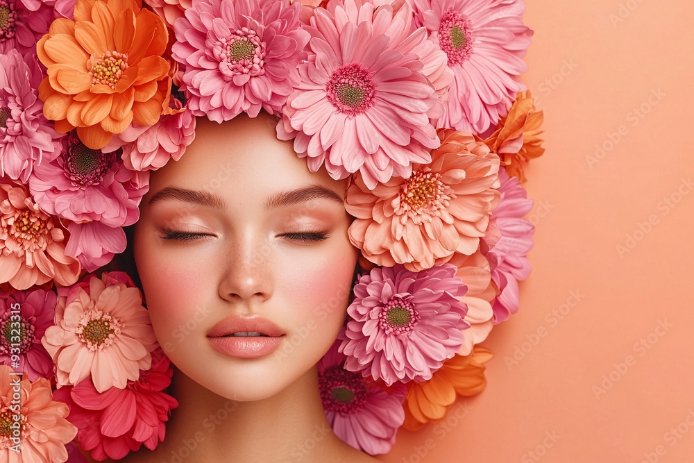 Beautiful Woman with Flowers on Her Face. Beautiful Woman with Flowers on Her Face.