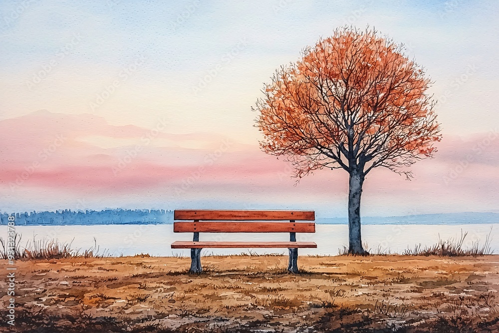 Autumn Landscape with Bench. Autumn Landscape with Bench.