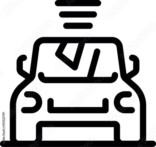 Black outline icon of a car windshield being cleaned by a windscreen wiper