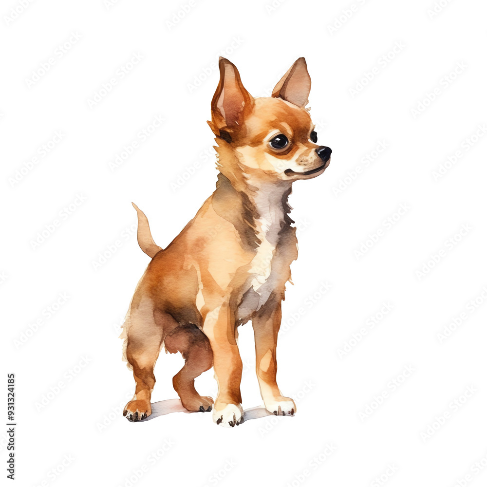 Obraz premium Watercolor cute Chihuahua puppy clipart on a isolated background, transparent png 