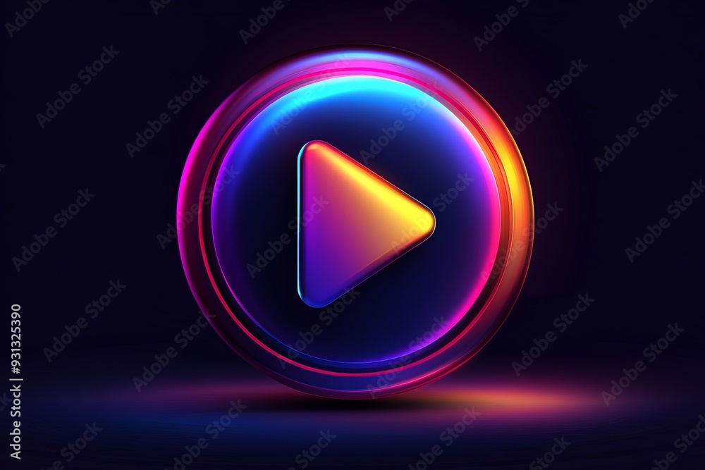 Neon Play Button Icon Glowing in the Dark Symbolizing Digital Media Access and Entertainment Neon Play Button Icon Glowing in the Dark Symbolizing Digital Media Access and Entertainment