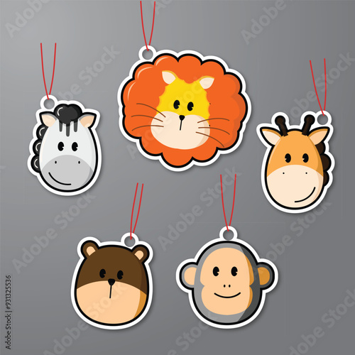 set of animal head containing lion, zebra, giraffe, bear and monkey