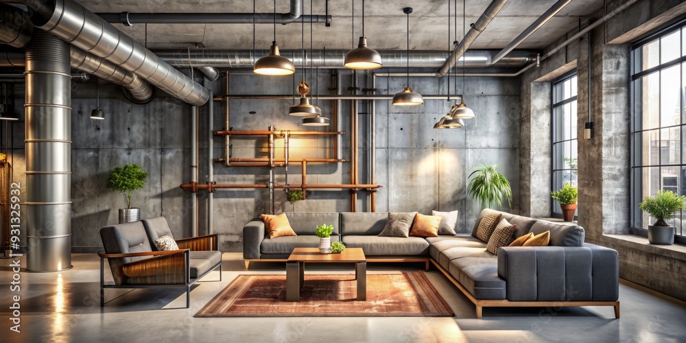 Photo inspiration: Picture Idea: Industrial Chic Exposed Pipes And Ductwork Meet Concrete Walls And