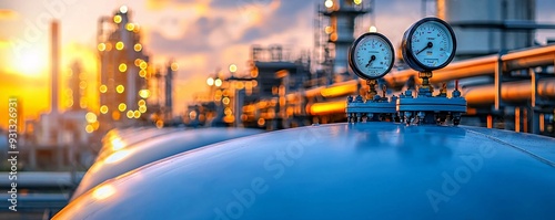 Industrial Pressure Gauges at Sunset.