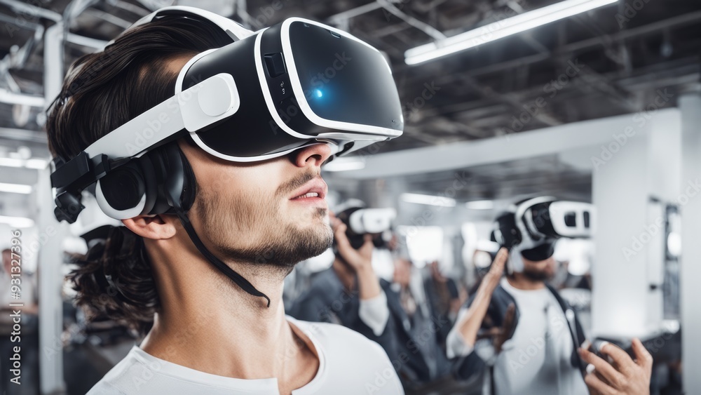 man and virtual reality glasses man and virtual reality glasses