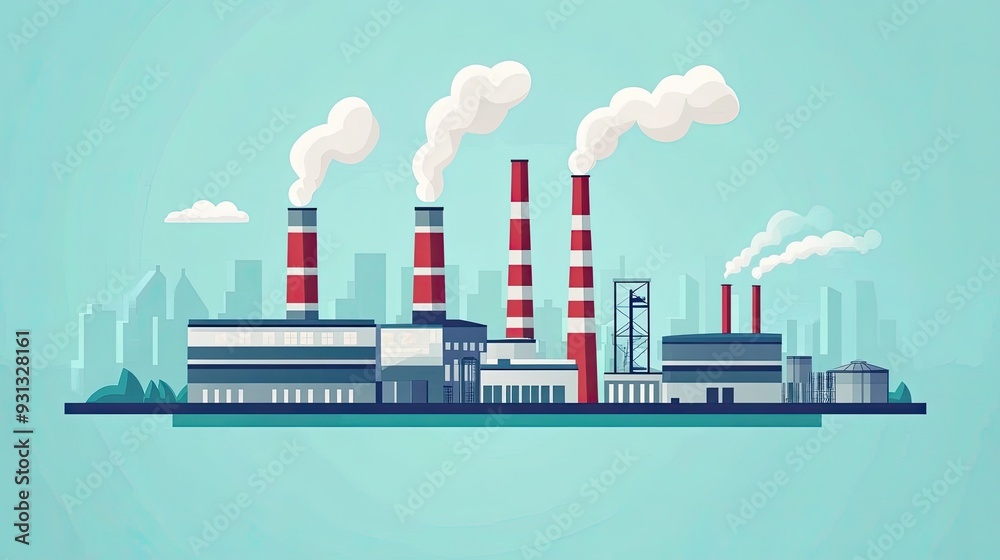 A modern factory landscape with smokestacks, symbolizing industry and production in a vibrant urban setting. A modern factory landscape with smokestacks, symbolizing industry and production in a vibrant urban setting.