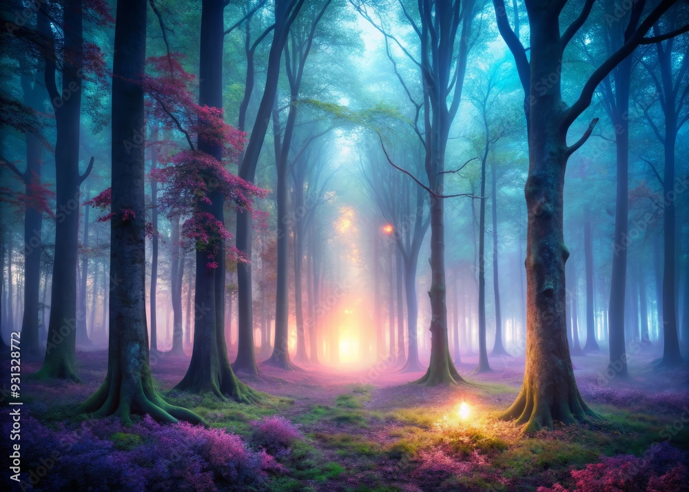 Obraz premium mysterious foggy eerie mystical forest mystique aura
