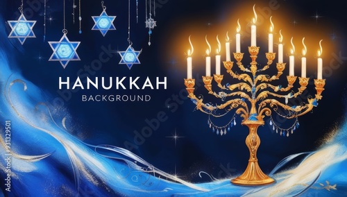 A vibrant Hanukkah background rendered in mesmerizing