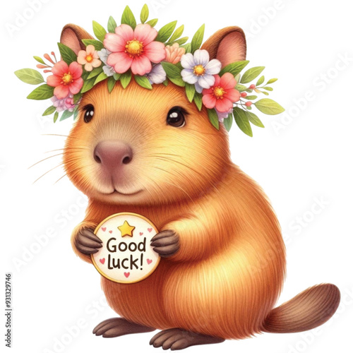 Capybara holding a good luck sign clip art watercolor 