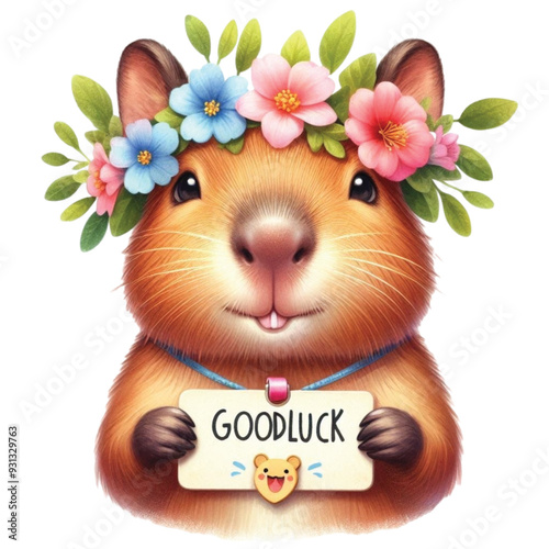 Capybara holding a good luck sign clip art watercolor 