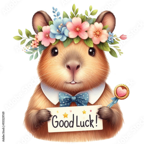 Capybara holding a good luck sign clip art watercolor 