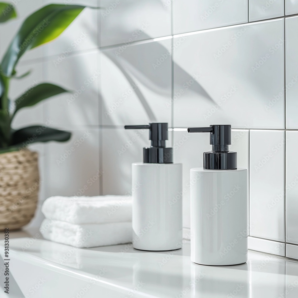 set of cosmetic containers, products in a spa, bathroom interior, bathroom accessories in bathroom set of cosmetic containers, products in a spa, bathroom interior, bathroom accessories in bathroom