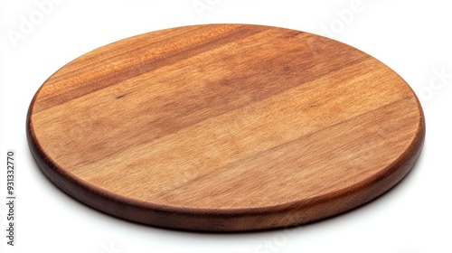 Round wooden pizza board or tray isolated on white background