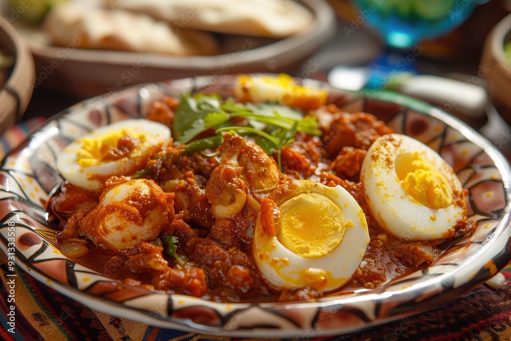 Doro Wat Recipe: Delicious Traditional Ethiopian Food with Chicken and Hard-Boiled Eggs Served on a Plate